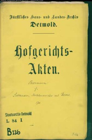 Beermann, Franz Kord zu Kirchdonop gegen Mühlenmeister Sültemeier in Lemgo und Magarete Wessel