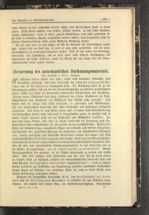 Verwertung des naturkundlichen Anschauungsmaterials