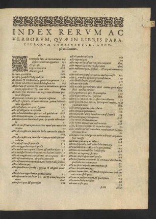 Index Rerum Ac Verborum, Quae In Libris Paratitlorum Continentur, Locupletissimus