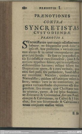 Praenotiones Contra Syncretistas Custodiendae
