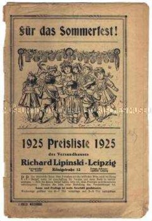 Preisliste 1925 des Versandhauses Richard Lipinski