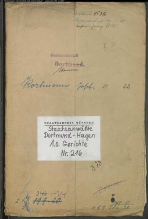 Angeklagter: Kortmann, Josef: Landfriedensbruch (Plünderungen usw. in Hamm am 3.- 4.7.1919)