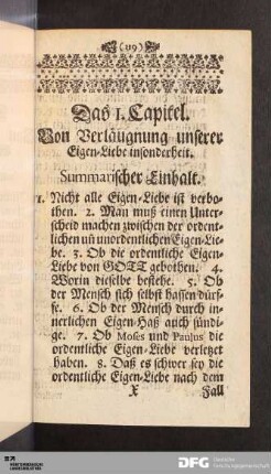 Das I. Capitel. Von Verläugnung unserer Eigen-Liebe insonderheit.