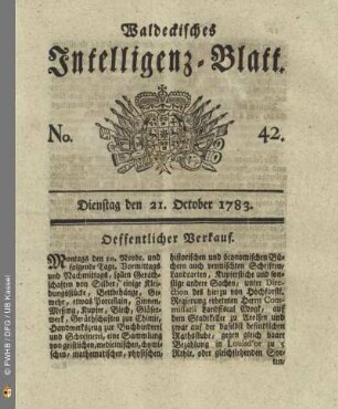 No. 42, Dienstag den 21. October 1783