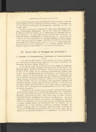 XI. Bericht über die Thätigkeit der Abtheilung V.