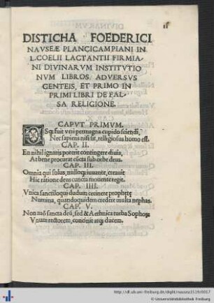 Disticha Foederici Nauseae Plancicampiani In L. Coelii Lactantii Firmiani Divinarum Institutionum Libros Adversus Genteis….