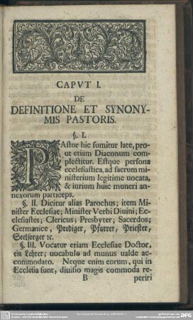 Caput I. De Definitione Et Synonymis Pastoris