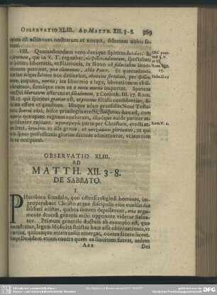 Observatio XLIII. Ad Matth. XII. 3 - 8. De Sabbato