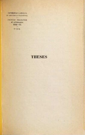 Theses. 1884/85, Fac. philosophiae et litterarum