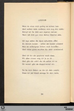 LXXXVIII: Hast du einst mich gering zu achten lust