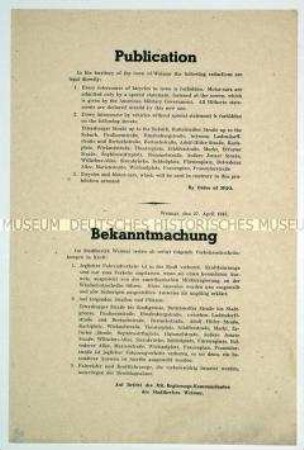 Amtliche Bekanntmachung der Stadt Weimar zu Verkehrseinschränkungen