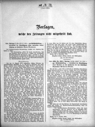 Anlage: ad No.72 (744-763), Vorlagen, welche den Zeitungen nicht mitgeteilt sind