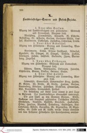 X. Landbriefträger-Touren und Bestell-Bezirke.