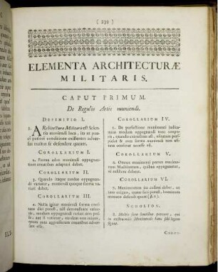 Elementa Architecturae Militaris Caput Primum. De Regulis Artis Muniendi.