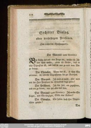 Sechster Dialog. eben dieselbigen Personen. (den 10ten des Christmonats).
