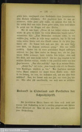 Ankunft in Cleveland und Vorfinden der Schmähschrift