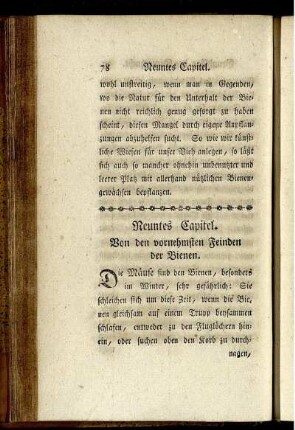 Neuntes Capitel. Von den vornehmsten Feinden der Bienen.