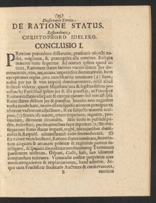 Dissertatio Tertia De Ratione Status.