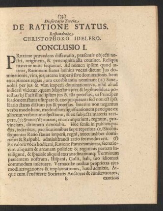 Dissertatio Tertia De Ratione Status.