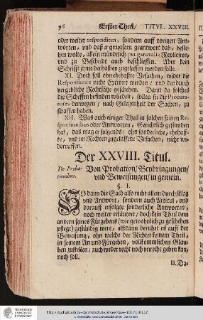 Der XXVIII. Titul. Von Probation, Beybringungen und Beweisungen in gemein