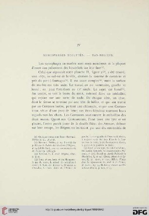 IV: Sarcophages sculptés. — Bas-reliefs