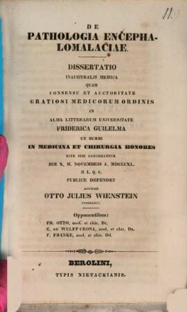 De pathologia encephalomalaciae : diss. inaug. med.