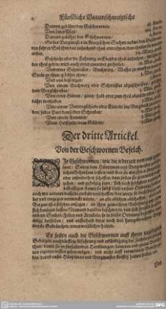 Der dritte Artickel. Von der Geschwornen Befelch.