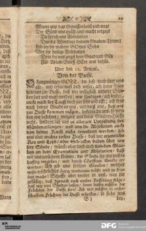 Uber den 12. Articul, Von der Busse.