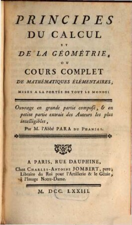 Principes du Calcul et de la Géometrie