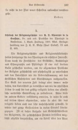 167-176 [Rezension] Chantepie de la Saussaye, Pierre D., Lehrbuch der Religionsgeschichte