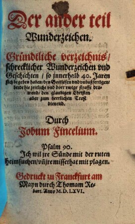 Wunderzeichen : Warhafftige Beschreibung vnd gründlich verzeichnus schrecklicher Wunderzeichen vnd geschichten, die von dem Jar an M.D.XVII. biß auff yetziges Jar M.D.LVI. geschehen vnd ergangen sind nach der Jarzal, 2