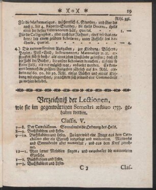 Verzeichniß der Lectionen, wie sie im gegenwärtigen Semestri aestivo 1733. gehalten werden