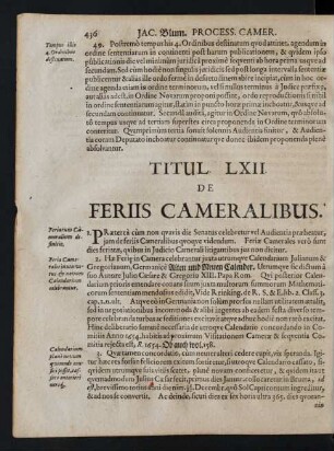 Titul. LXII. De Feriis Cameralibus.