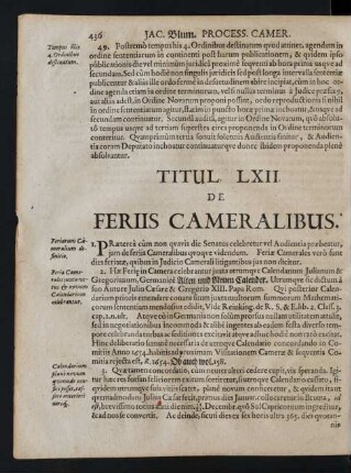 Titul. LXII. De Feriis Cameralibus.
