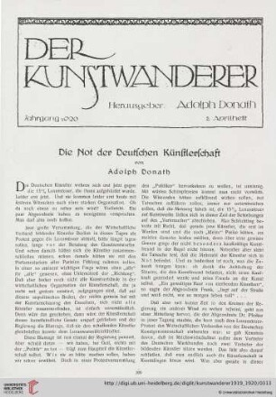 1: Die Not der Deutschen Künstlerschaft