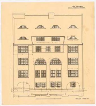 Wohnhausgruppe Lauterbach, Breslau Wohn- und Geschäftshaus Lauterbach: Fassadenansicht (Variante)
