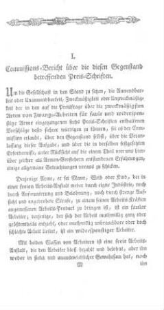 I. Commissions-Berichte über die diesen Gegenstand betreffenden Preis-Schriften.