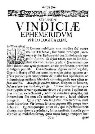 SECUNDÆ VINDICIÆ EPHEMERIDVM PHILOLOGICARUM.