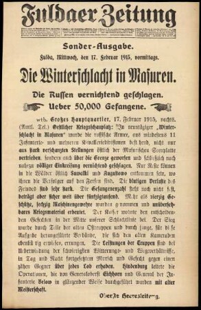 Erste Ausgabe vom Mittwoch, den 17. Februar 1915.