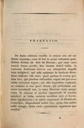 Q. Horatii Flacci opera omnia : Ad optimorum librorum fidem edita cum variarum lectionum delectu, Tomus prior (1827)
