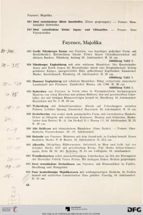 Fayence, Majolika (Nr. 683-746)