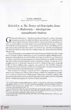71: Kościół p. w. Św. Teresy od Dzieciątka Jezus w Białowieży - ideologiczne uzasadnienie budowy : =