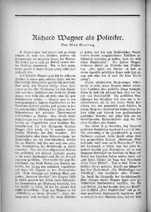 Richard Wagner als Politiker. Von Max Seiling.