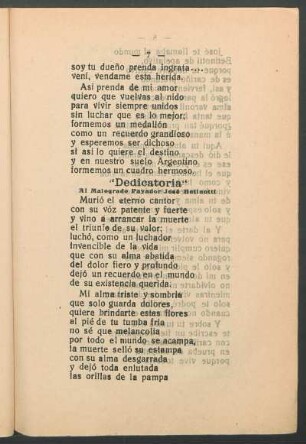 "Dedicatoria" : Al malogrado payador José Betinotti