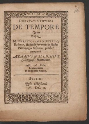 Disputatio Physica De Tempore