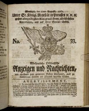 No. 33. Montags, den 17ten Augusti, 1767.
