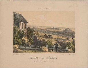 Aussicht vom Papststein in der Sächsischen Schweiz, Blick nach Nordwesten ins Elbtal mit dem Lilienstein und Königstein