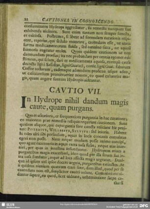 Cautio VII. In Hydrope nihil dandum magis caute, quam purgans