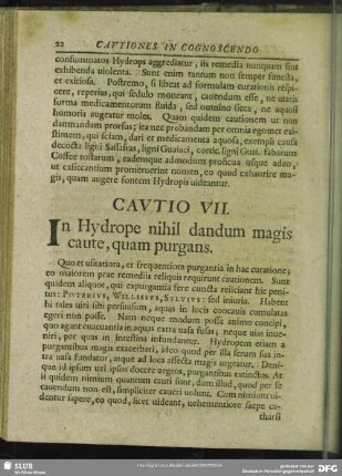 Cautio VII. In Hydrope nihil dandum magis caute, quam purgans