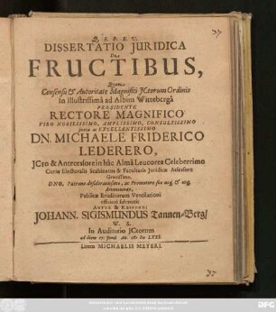 Dissertatio Iuridica De Fructibus